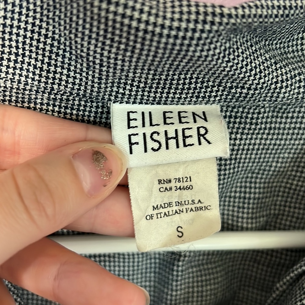 Eileen Fisher Black Patterned Linen Button Up Top - image 2